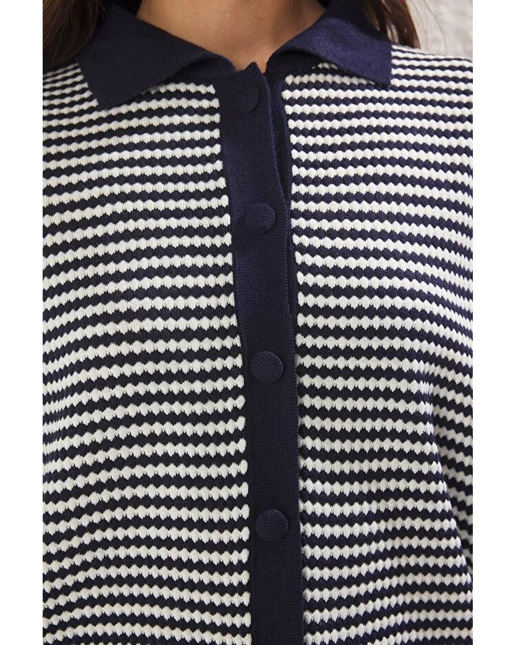 WOVCOR Black Textured Button Front Polo Collar Knitted Blouse