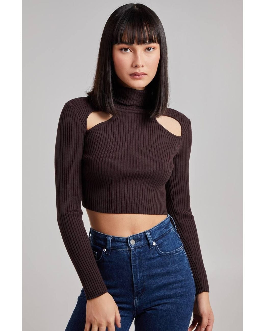 Pink Vanilla Blue Ribbed Roll Neck Jumper With Cut Out Detail