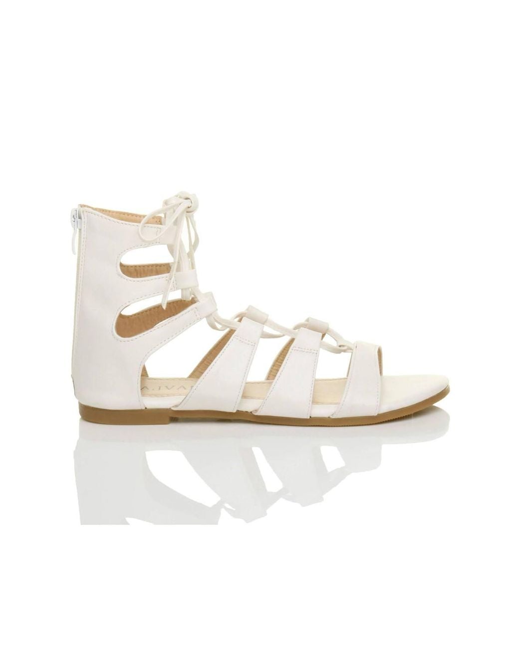 AJVANI White Tie Up Gladiator Sandals