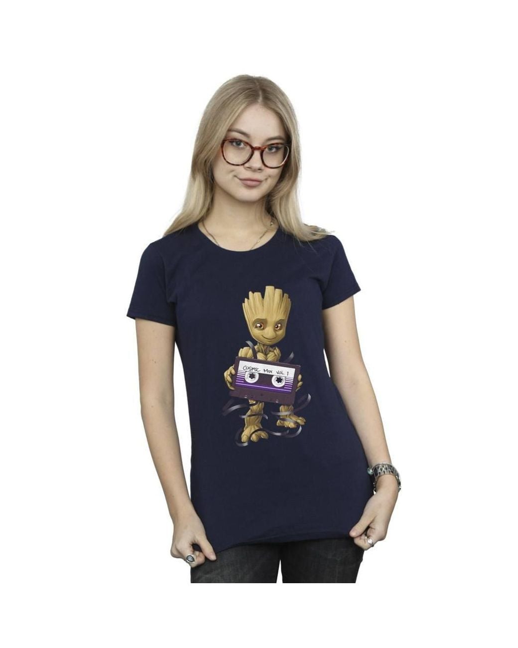 Marvel Blue Guardians Of The Galaxy Groot Cosmic Tape Cotton T-Shirt