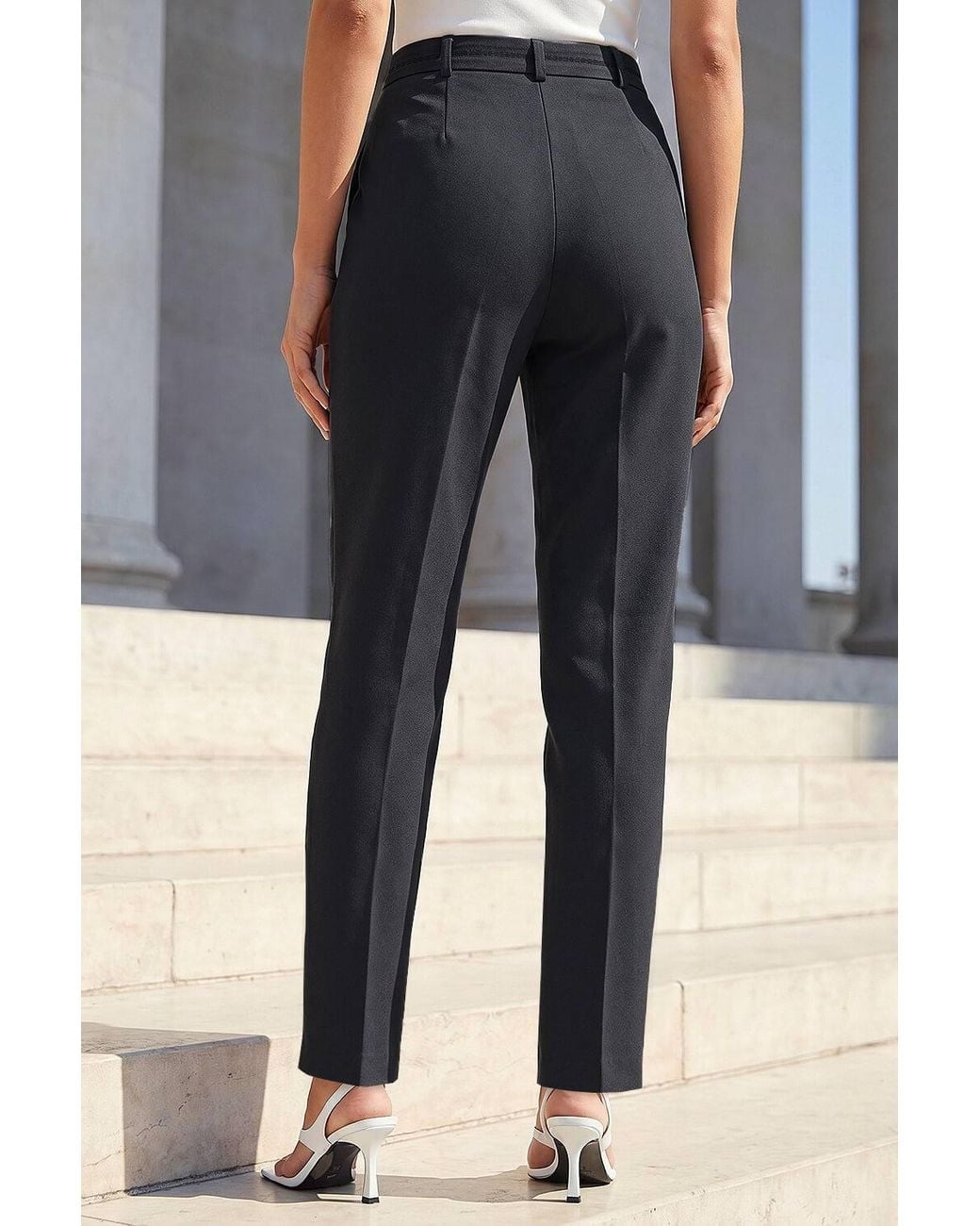 Roman Black Long Straight Leg Stretch Trouser