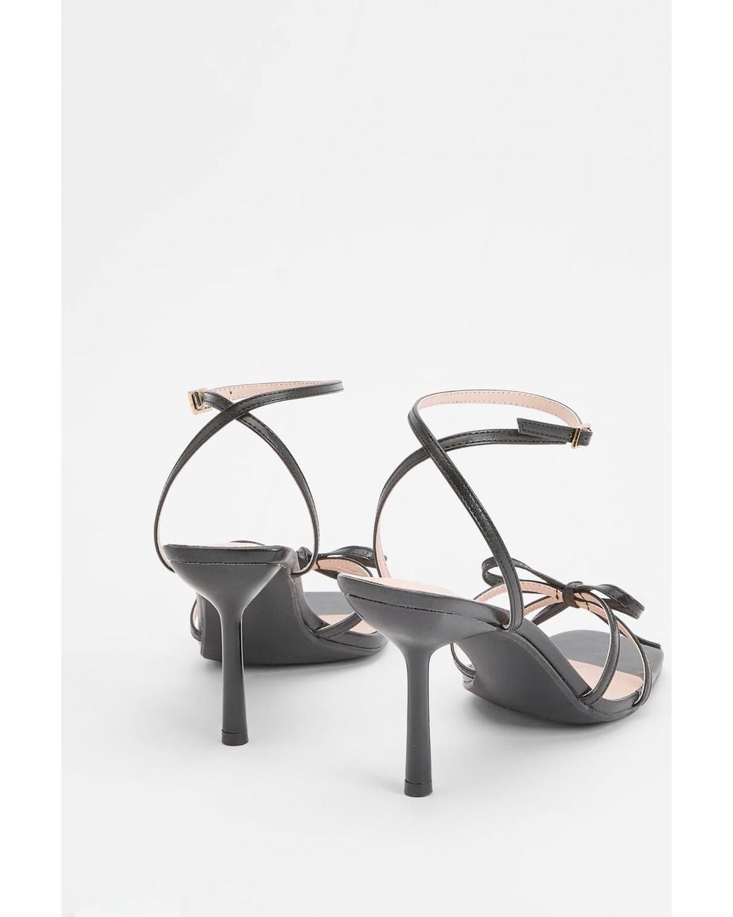 MissPap Natural Faux Leather Barely There Bow Medium Stiletto Heel Sandals