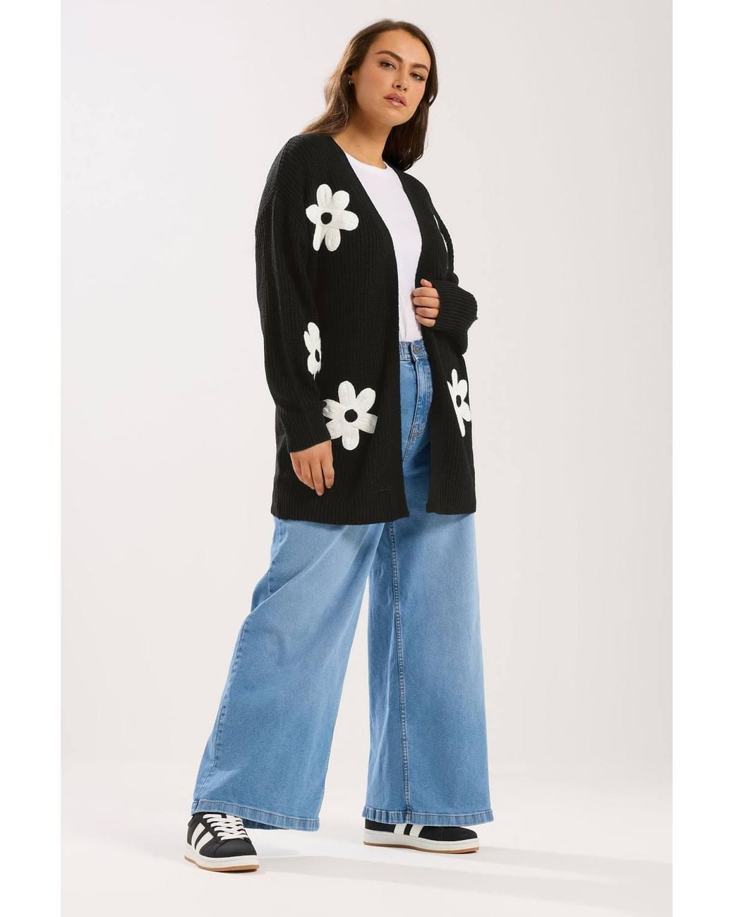 Yours Black Flower Detail Knitted Cardigan
