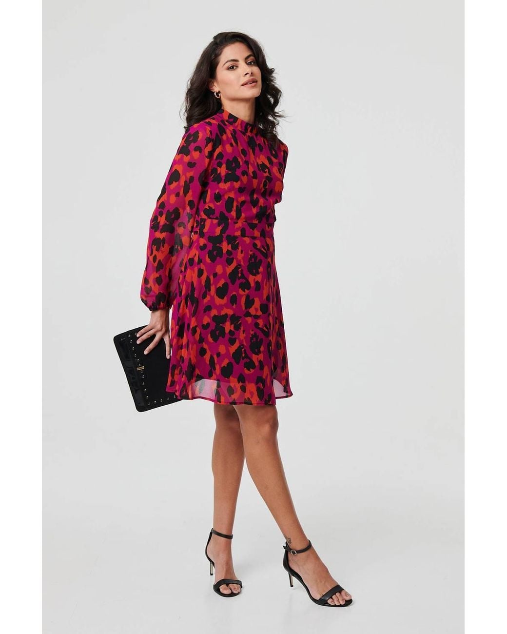 Izabel London Red Animal Print Tie Waist Mini Skater Dress