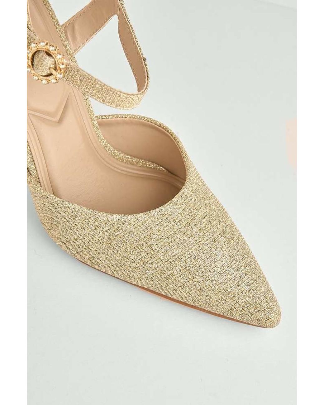 Miss Diva White Desse Pointed Toe Shimmer Anklestrap Court Shoes