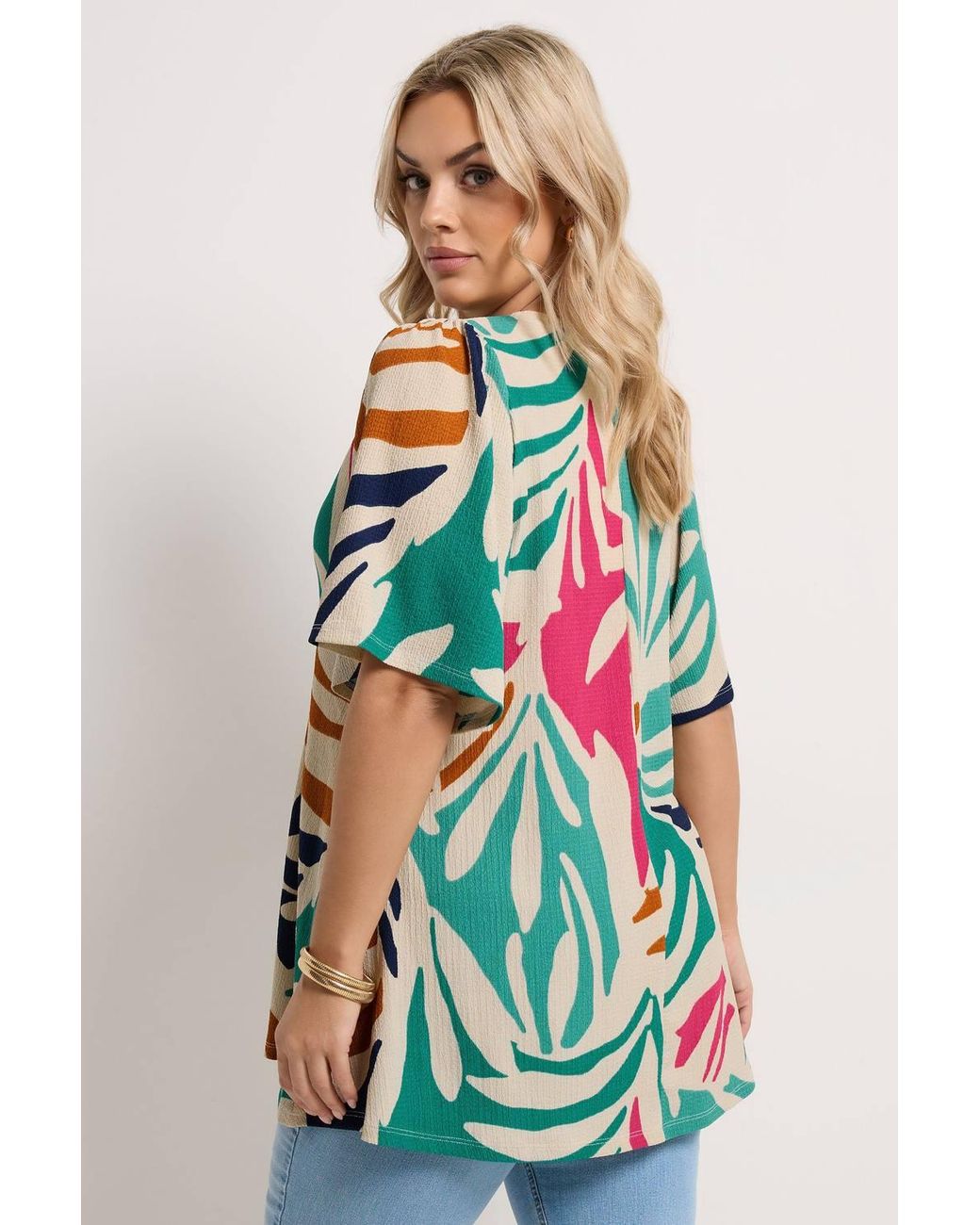 Yours Multicolor Abstract Textured Pleated Front Top