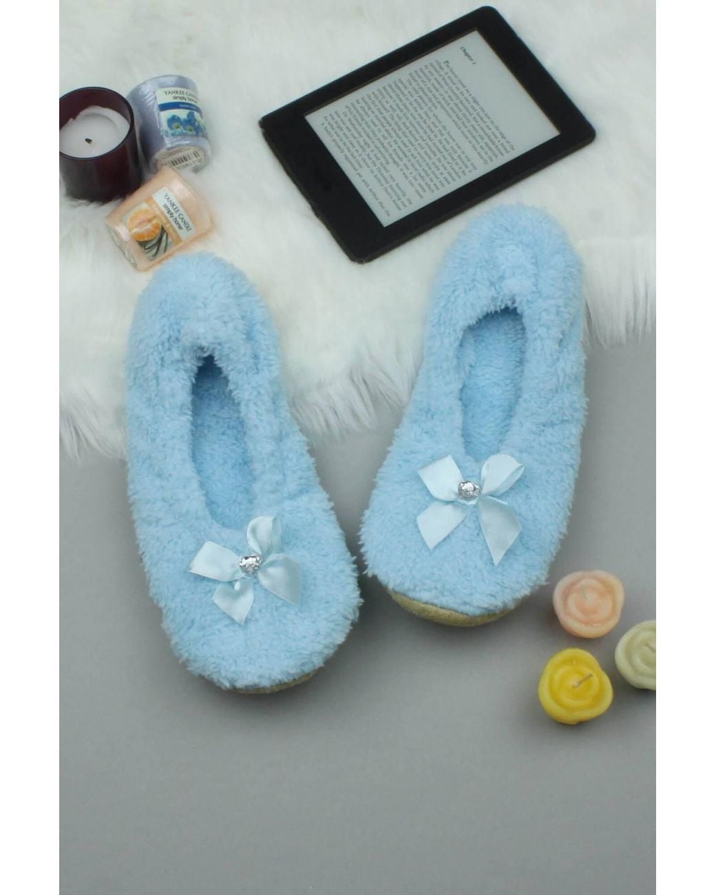 AJVANI Blue Grip Sole Footsie Sock Slippers