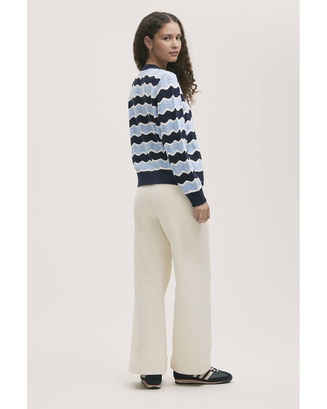 Finery London Blue Kate Striped Long Sleeve Cardigan