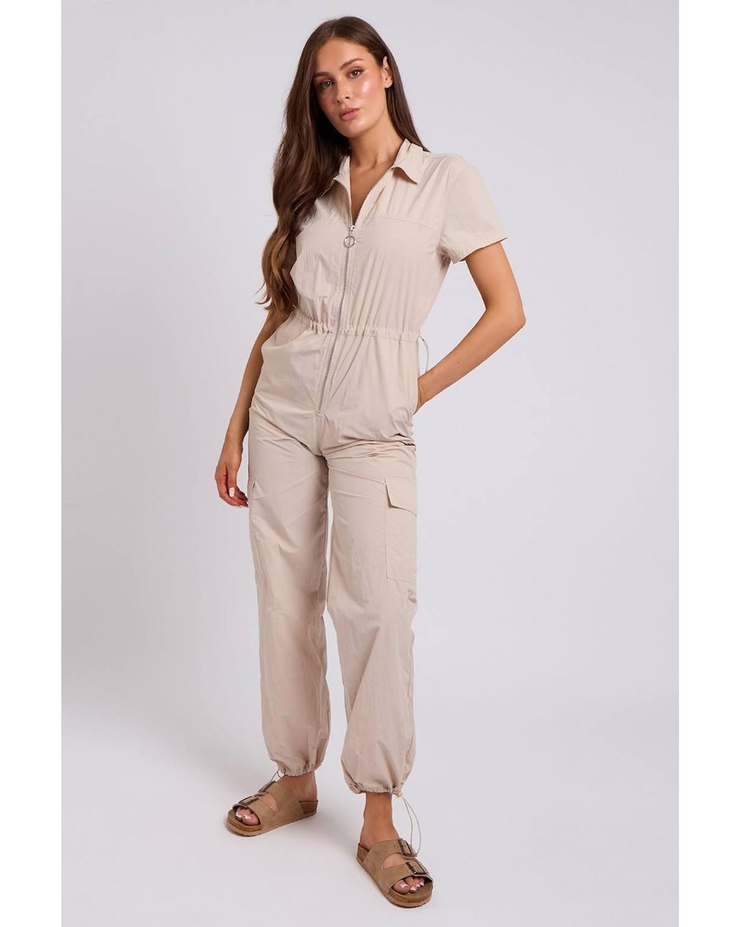 Urban Bliss Natural Parachute Zip Thru Jumpsuit