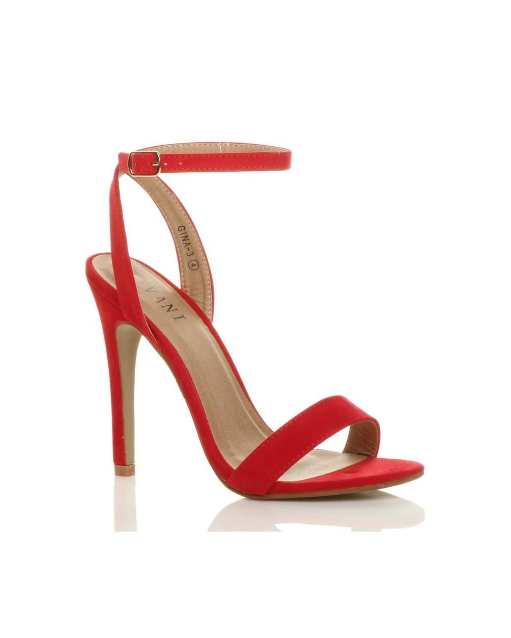 AJVANI Red High Heel Ankle Strap Barely There Sandals