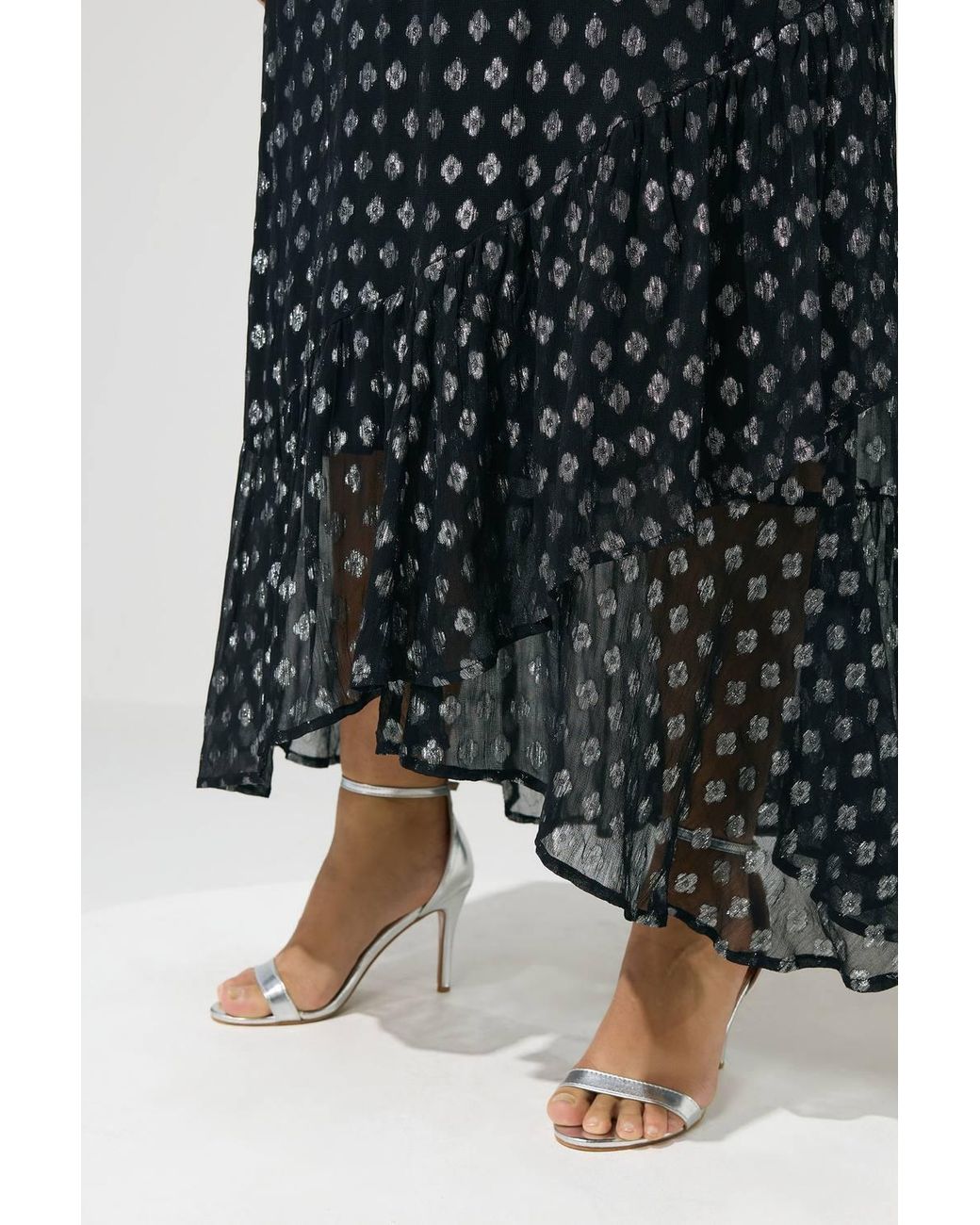 Yours Blue Metallic Ruffle Wrap Dress