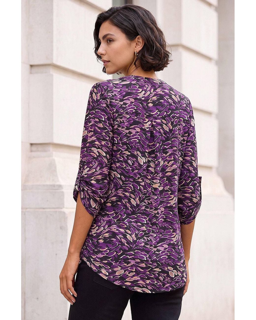 Roman Purple Abstract Print V-Neck Stretch Shirt