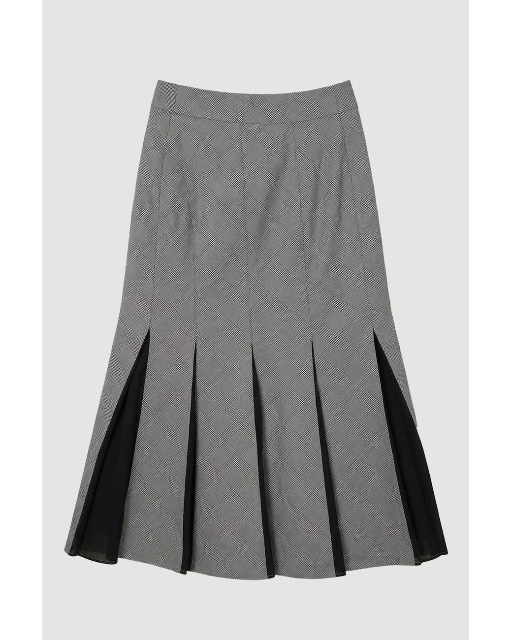 Karen Millen Gray Soft Tailored Check Godet Detail Midi Skirt