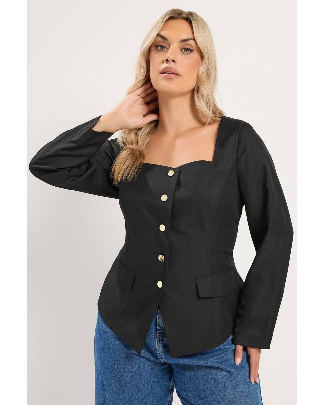 Yours Black Sweetheart Neckline Blazer