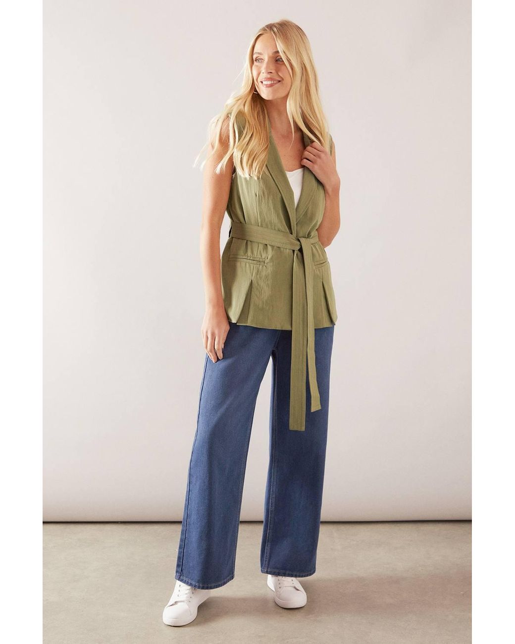 Wallis Blue Petite Belted Sleeveless Waistcoat