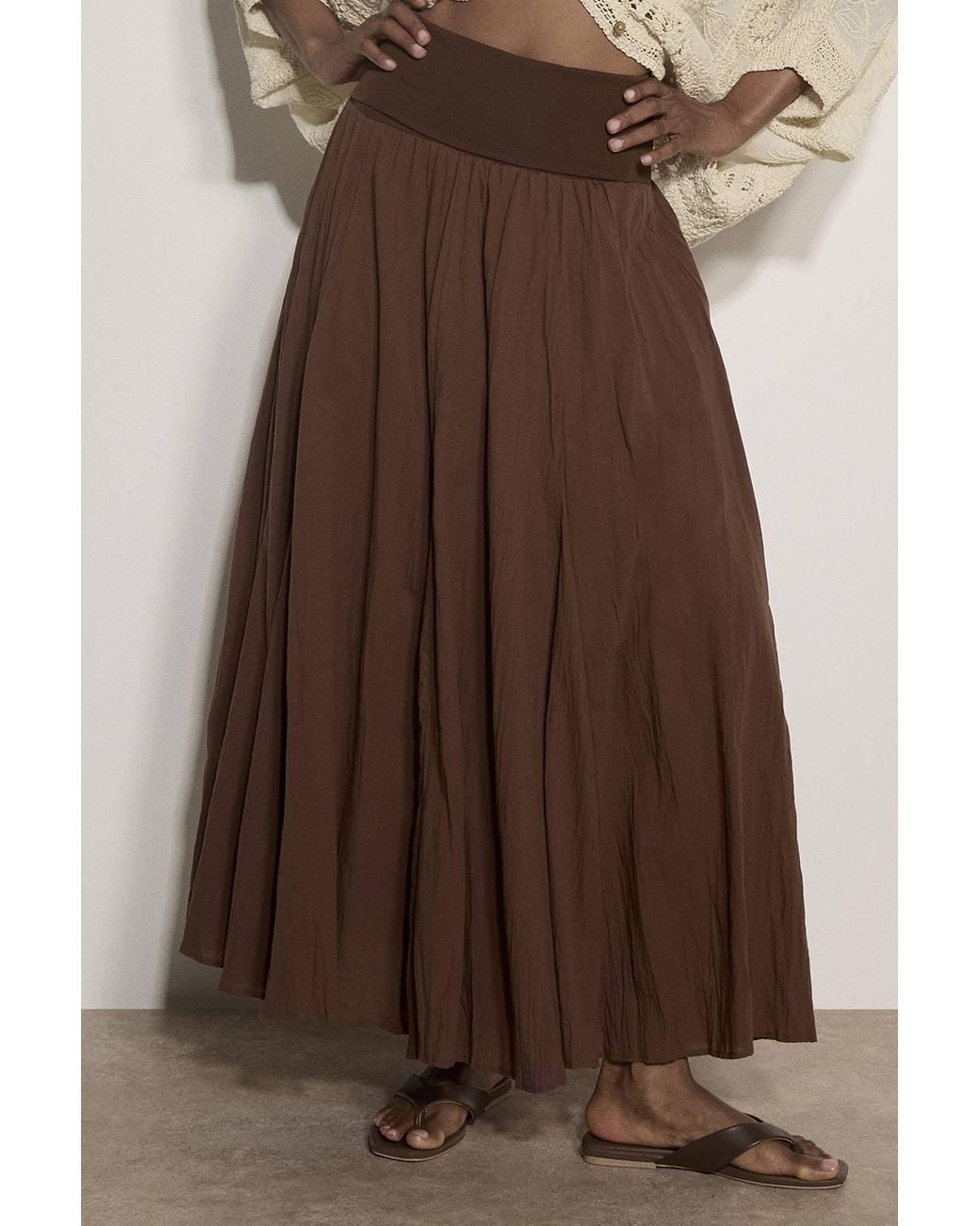 Apricot Brown Jersey Waistband Cotton Midaxi Skirt