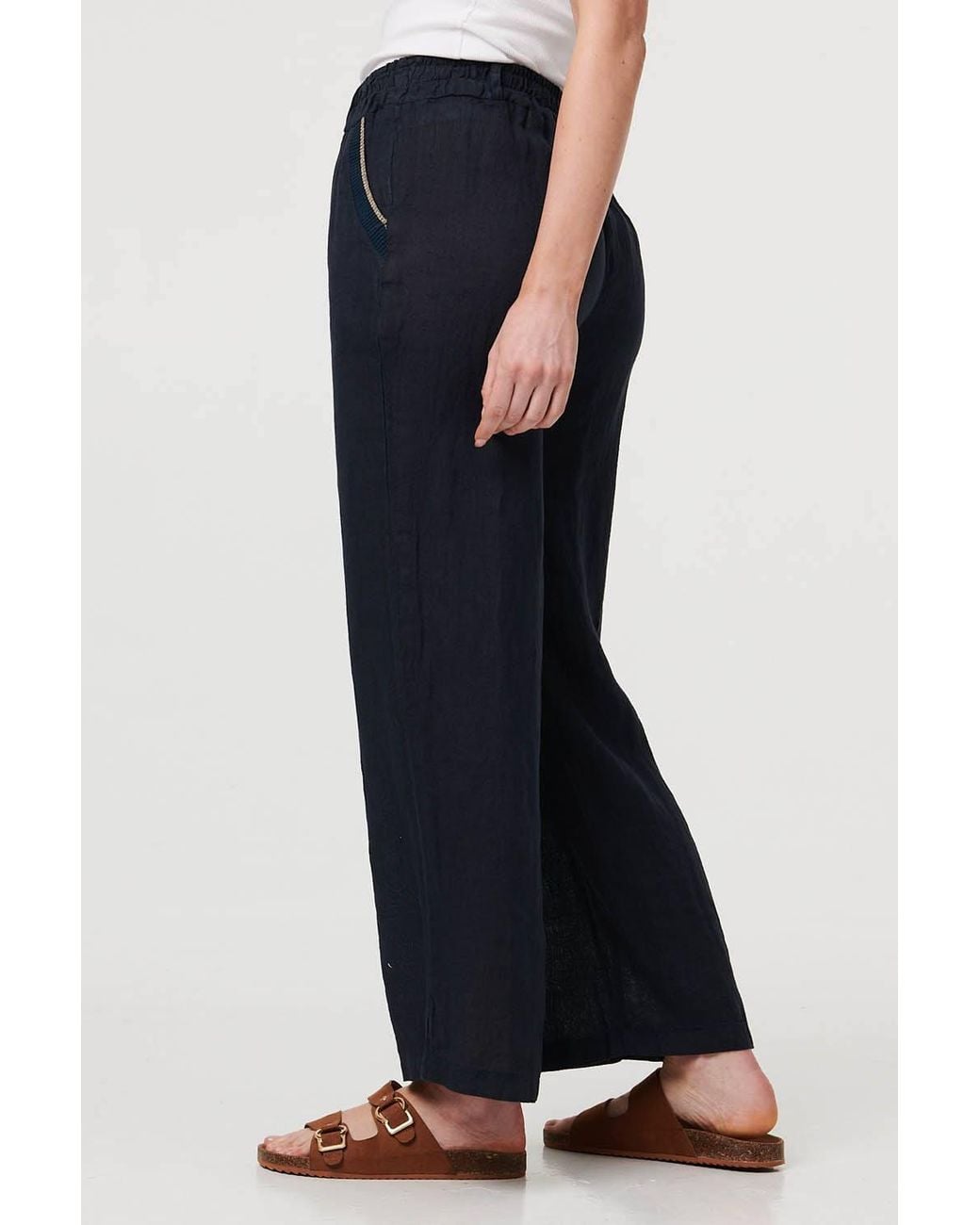 Izabel London Blue High Waist Wide Ankle Length Trousers