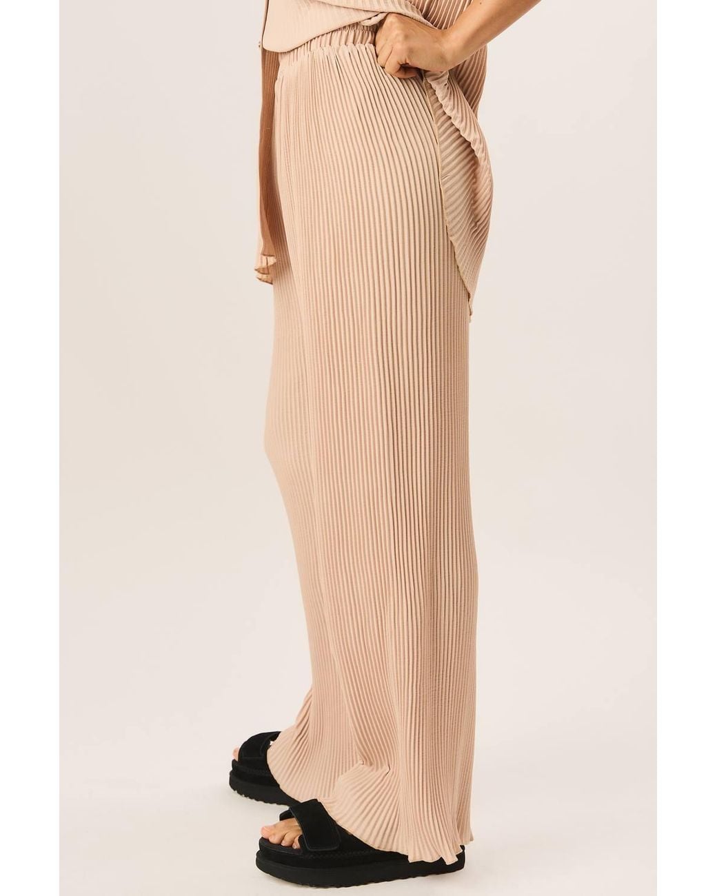 Gini London Natural Plisse Loungewear Wide Leg Trousers