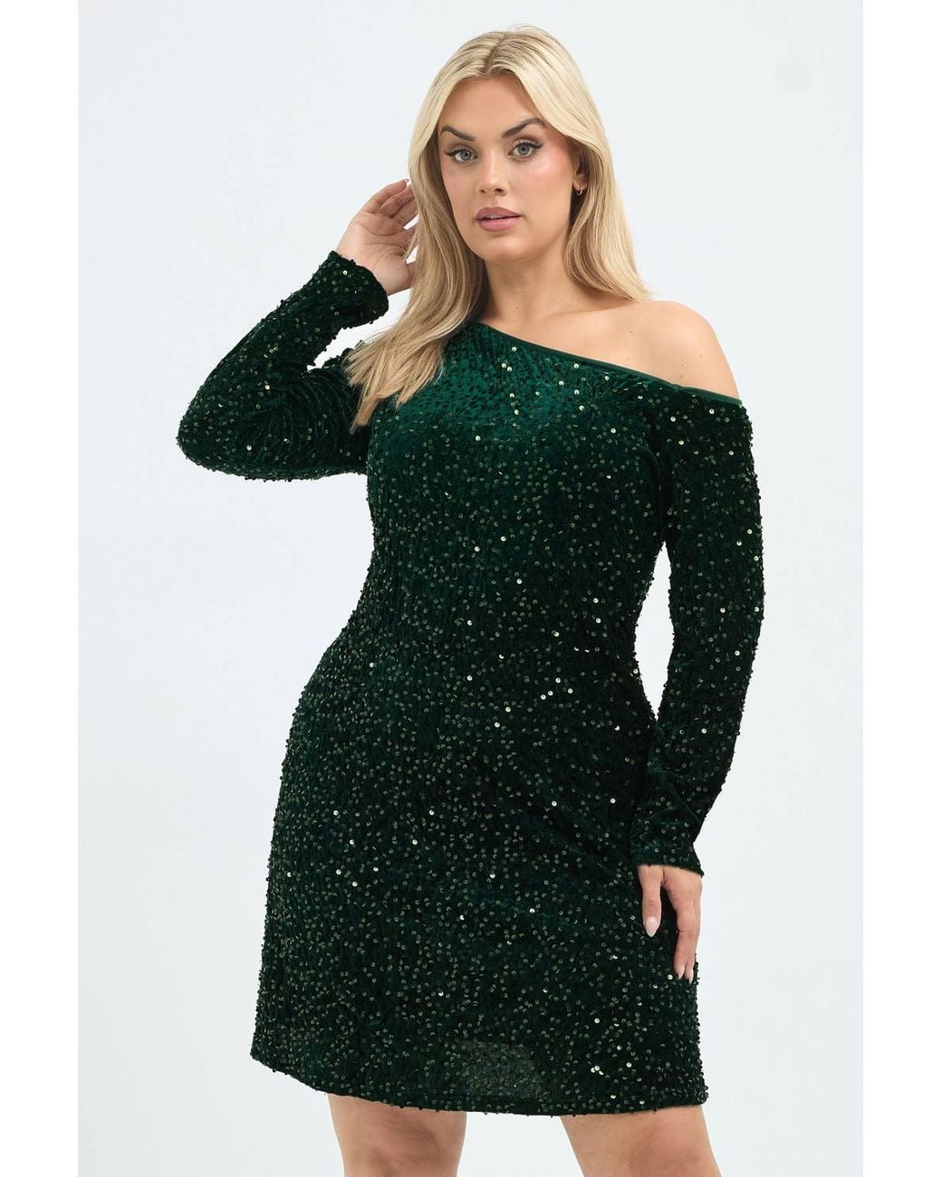 Yours Green Sequin Shoulder Dress