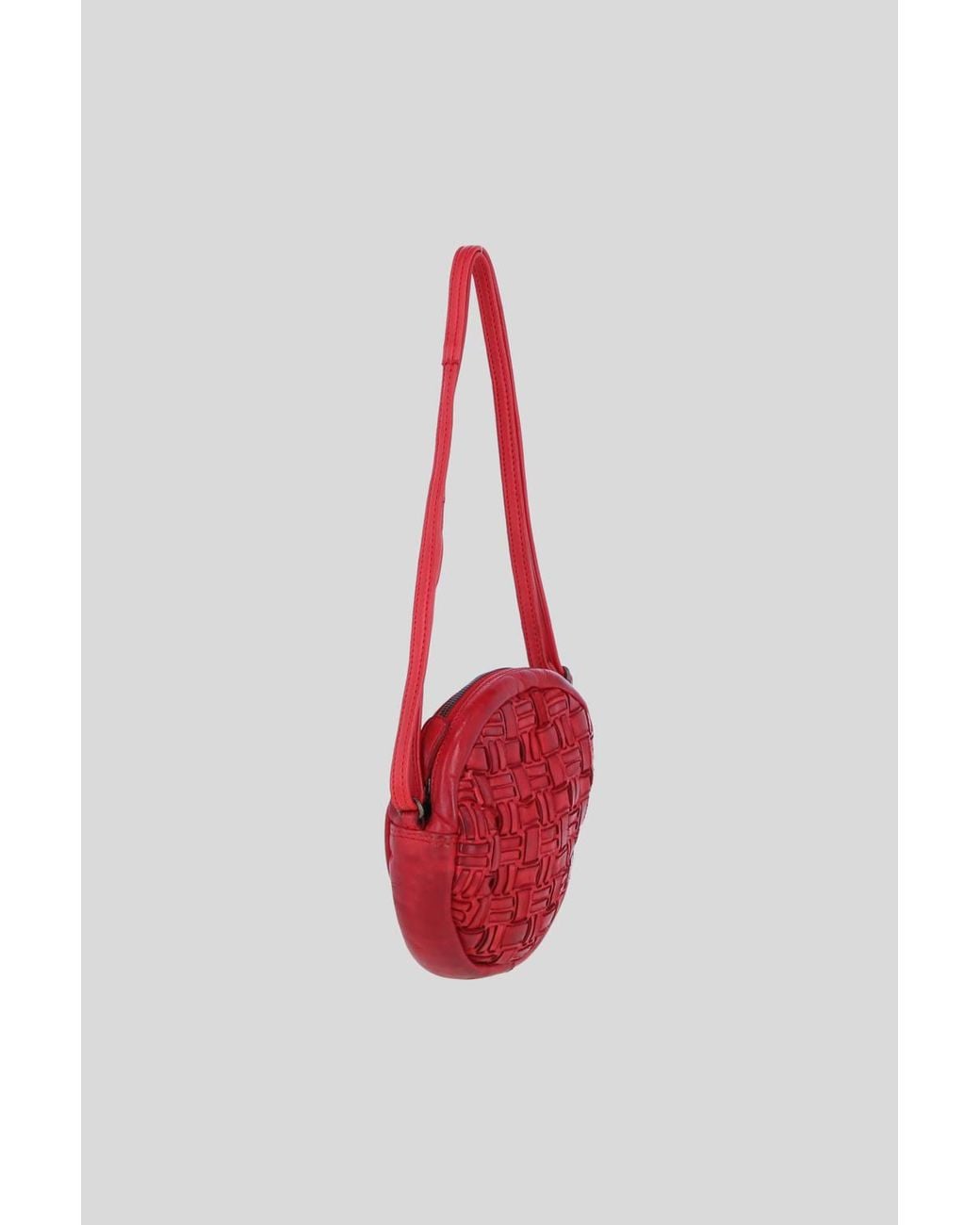Ashwood Leather Red Leather Round Woven Crossbody Bag W/ Adjustable Strap