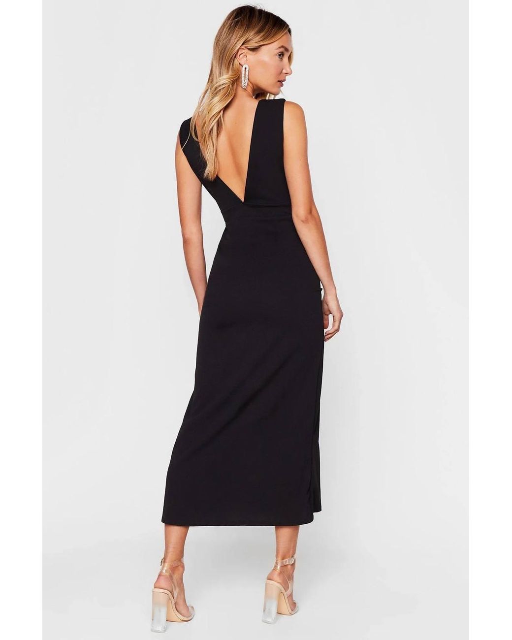 Nasty Gal Blue Plunging V-Neckline Split Midi Dress