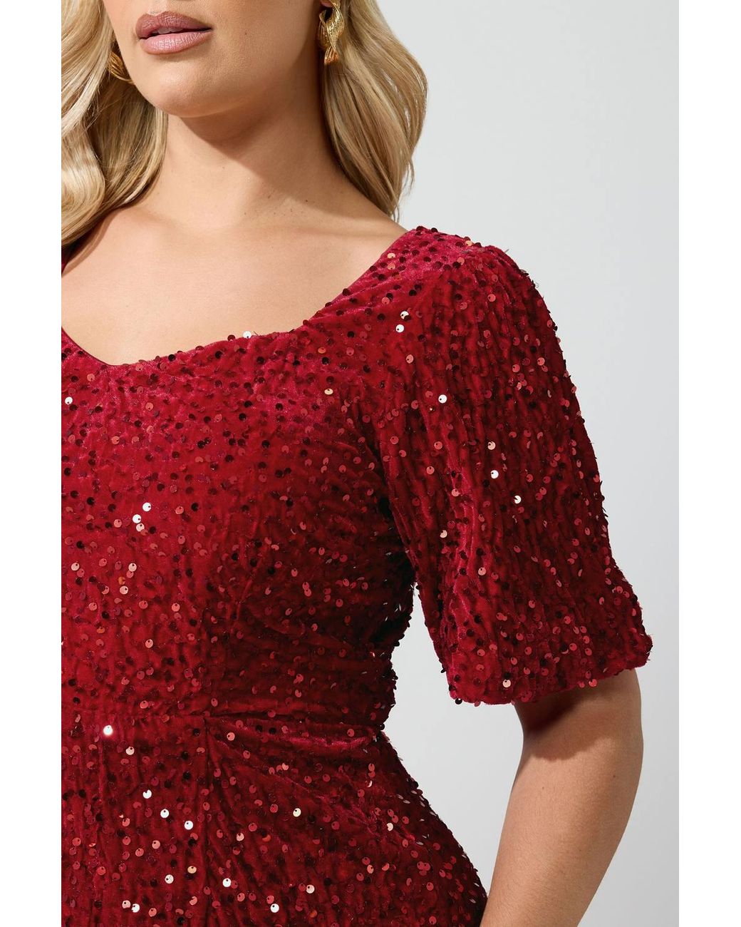 Yours Red Sequin Velvet Dress