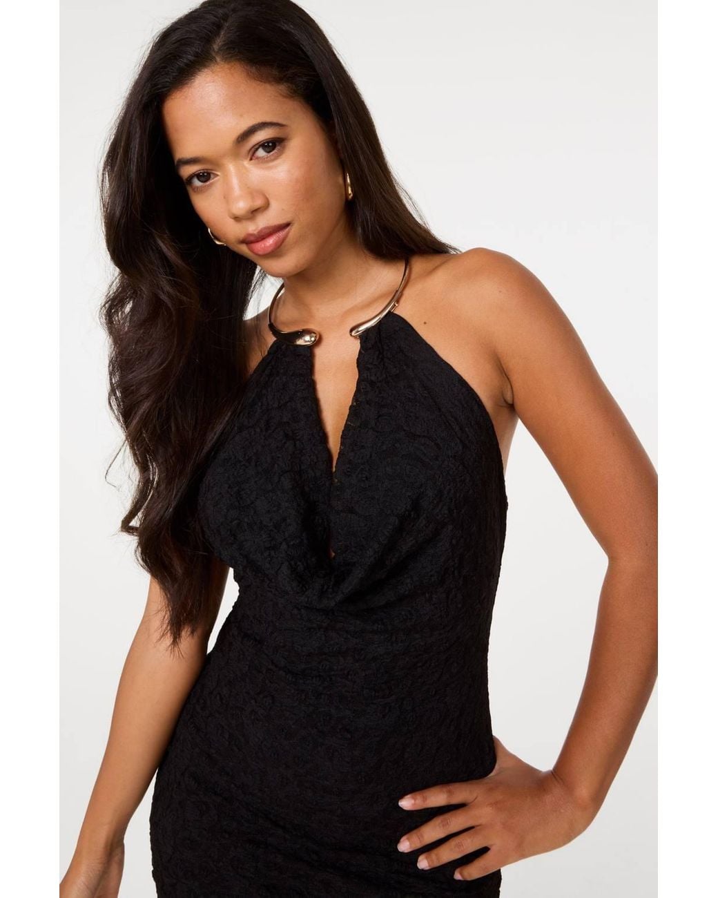 Pink Vanilla Black Lace Halter Neck Dress