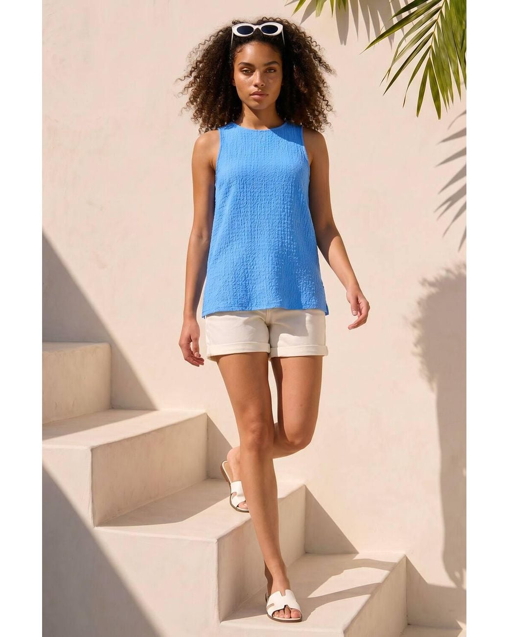 D.u.s.k Blue Textured Longline Stretch Top
