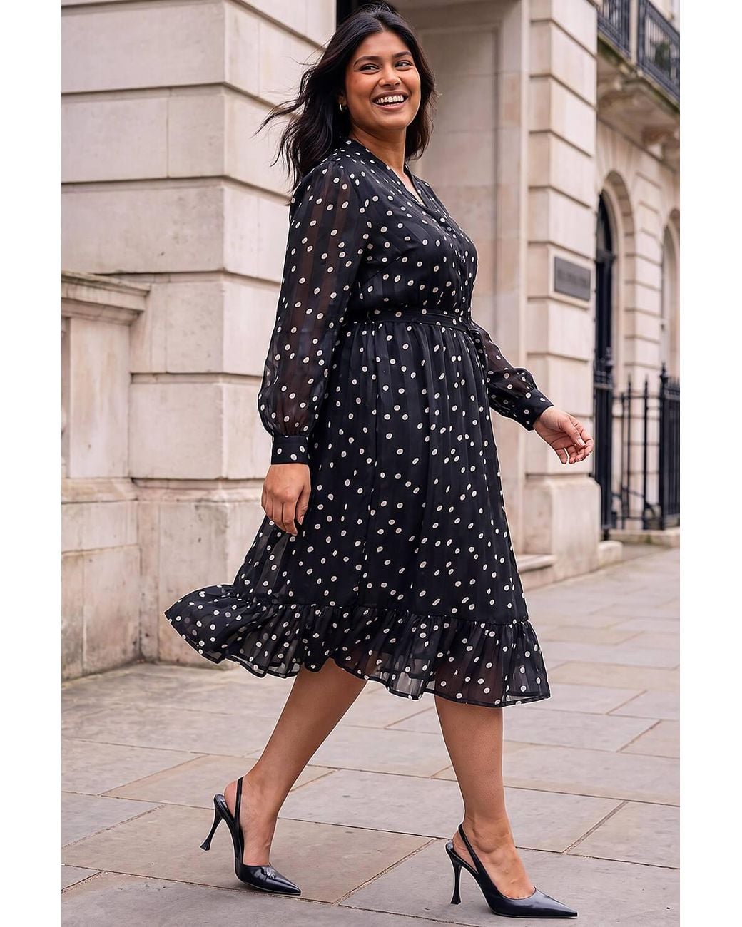 Roman Red Curve Polka Dot Midi Dress