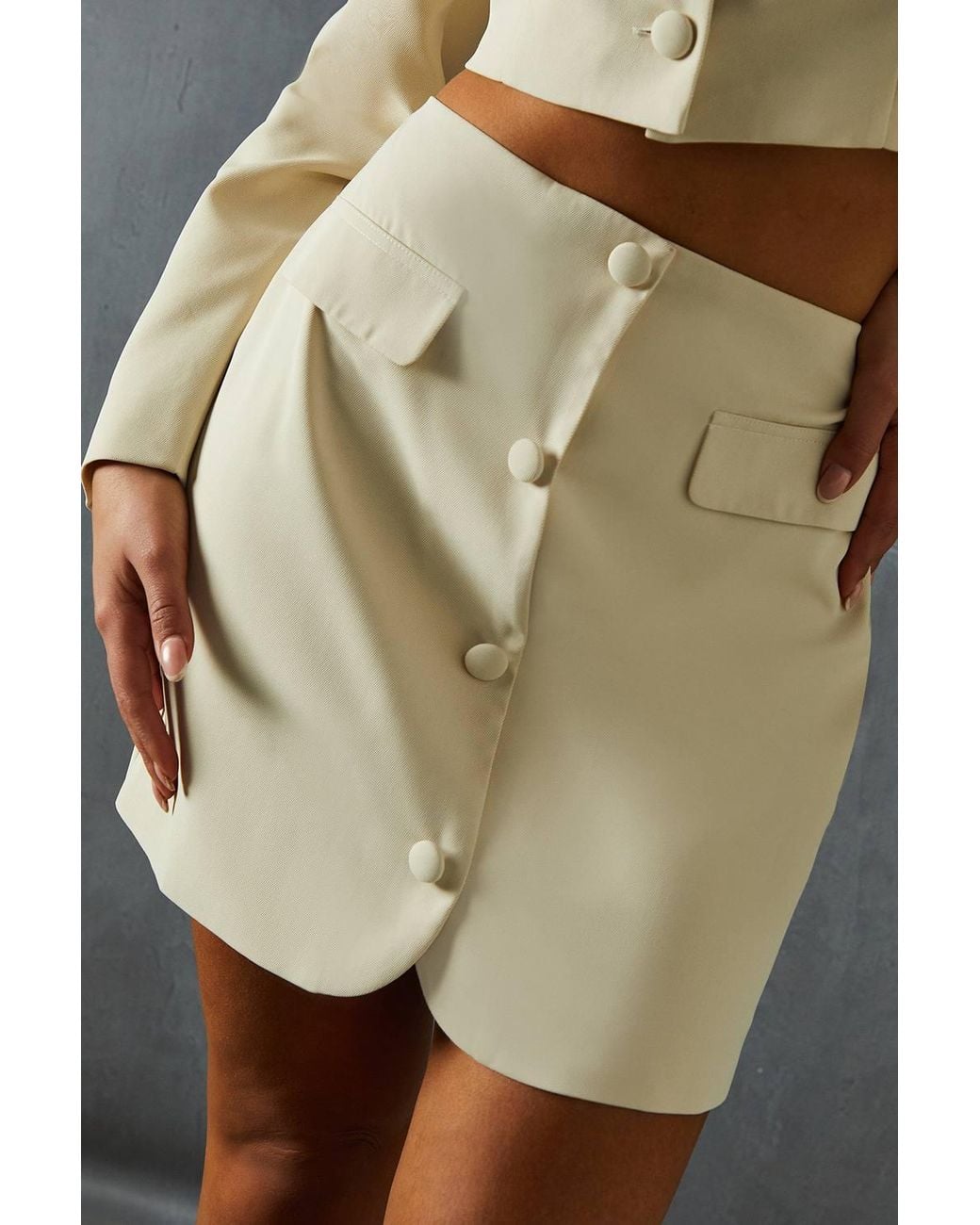 MissPap Gray Tailored Button Down Mini Skirt