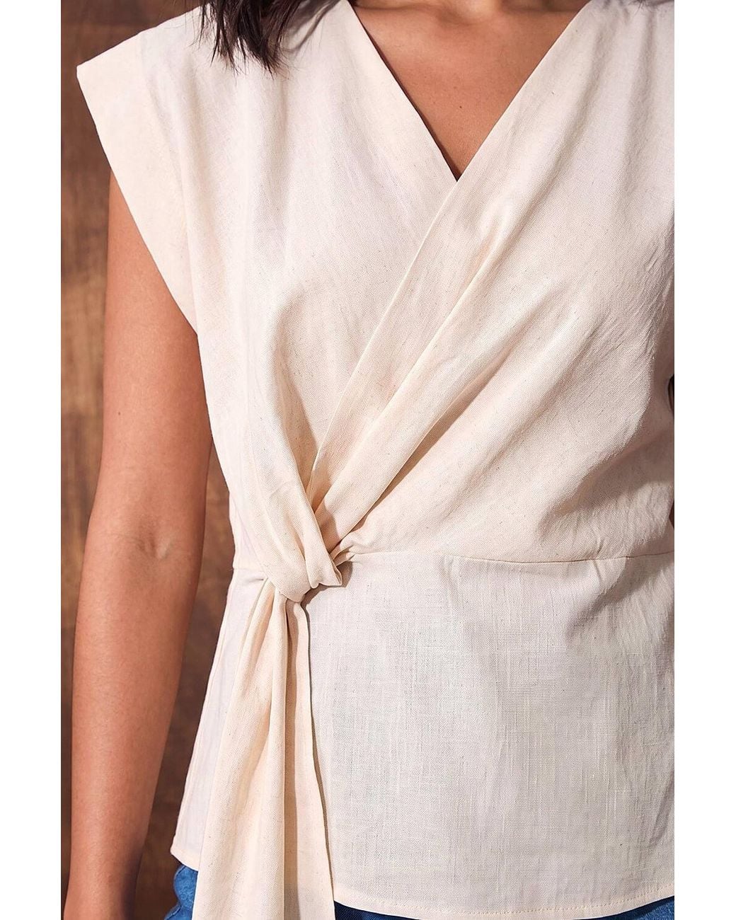 D.u.s.k Blue Drape Front Side Tie Top