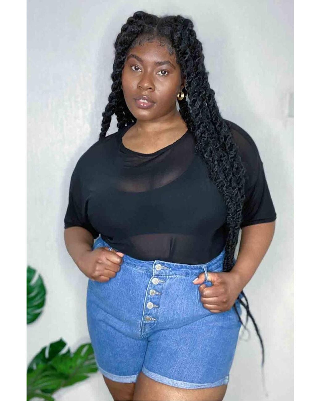 Urban Bliss Blue Plus Size Button Front Short