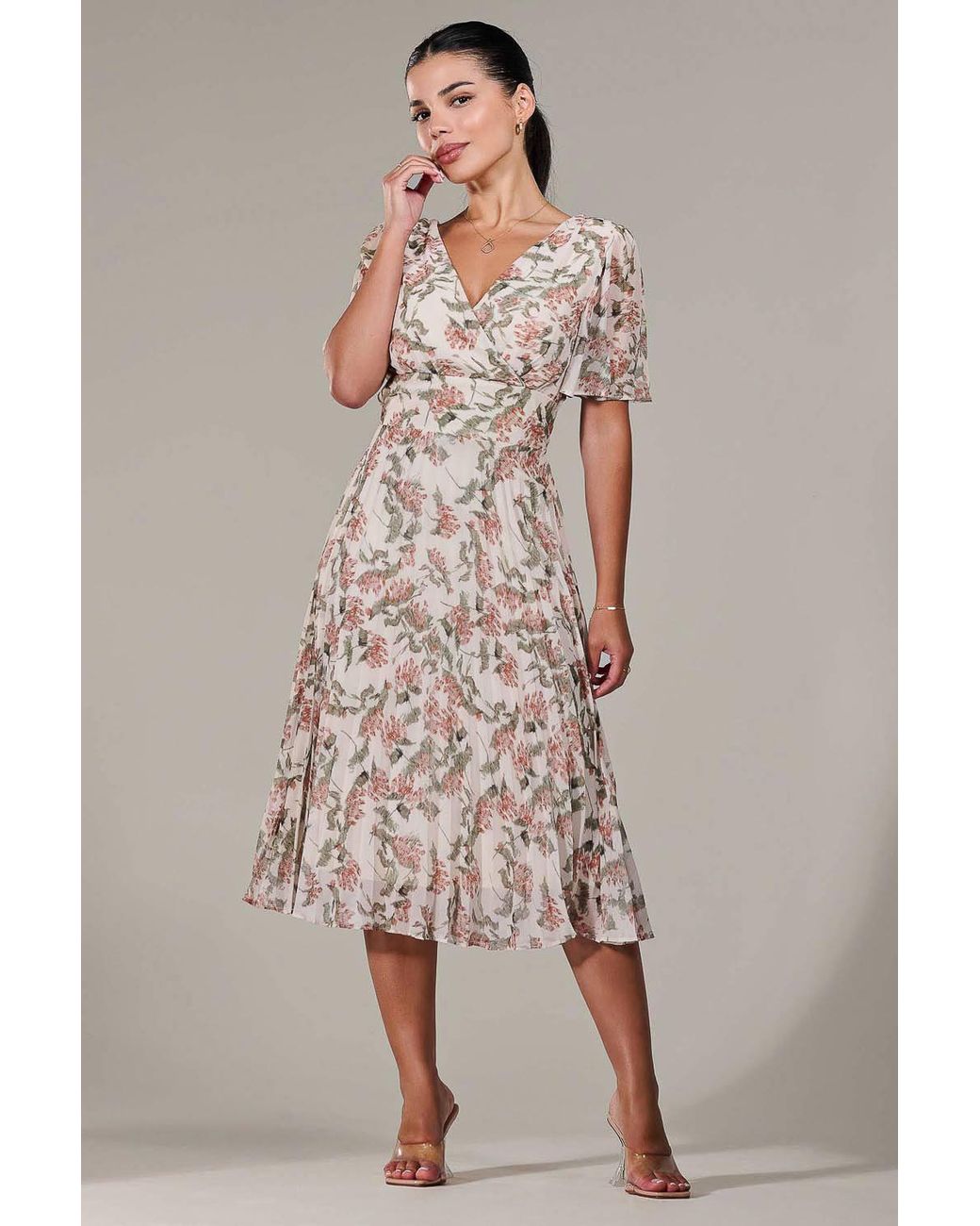 Jolie Moi Pink Petite Chiffon Pleated Midaxi Dress