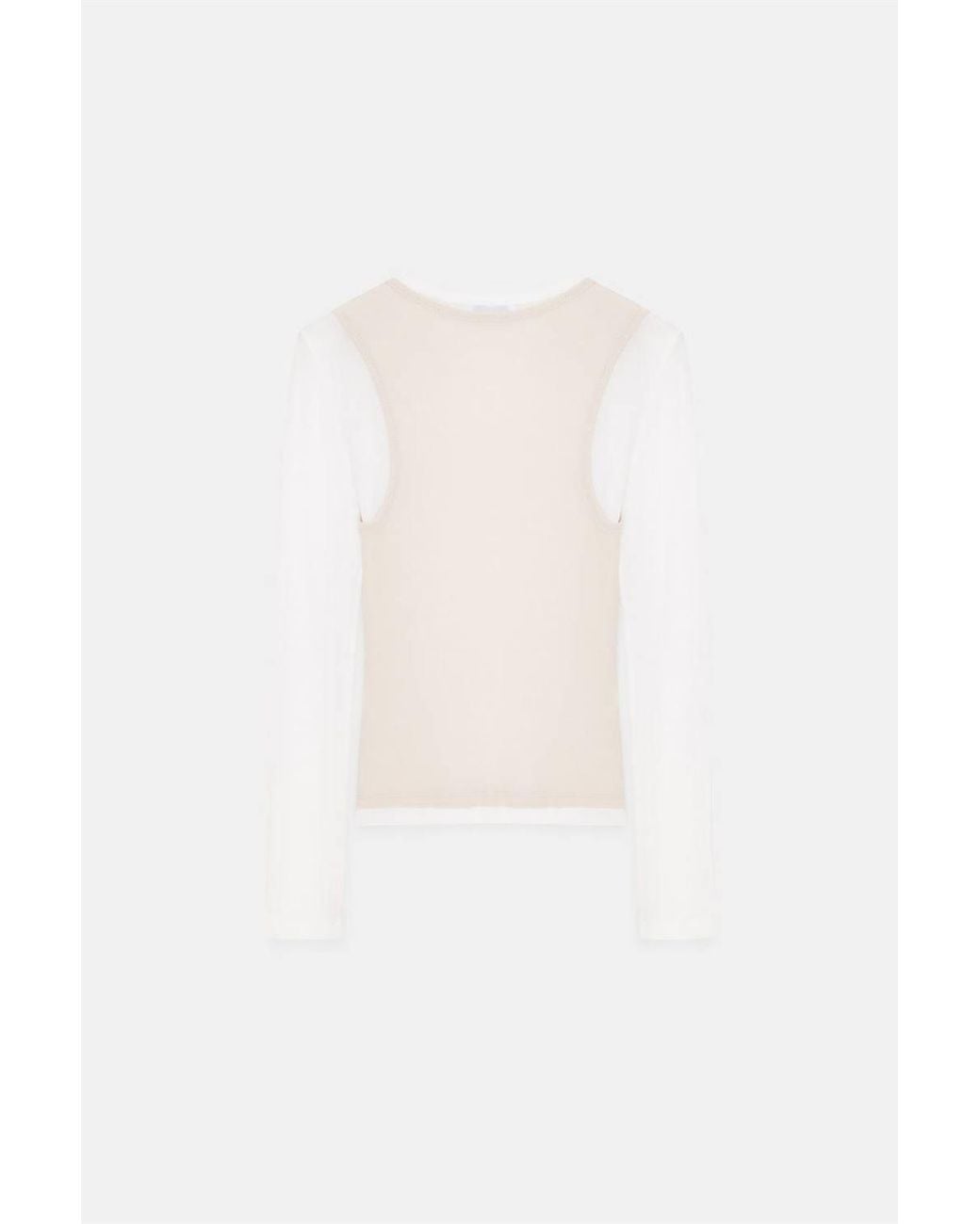 Dilvin White Fitted Cotton Crew Neck Long Sleeve Blouse