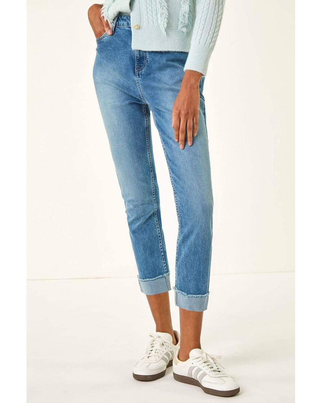 Roman Blue Slim Leg Turn Up Stretch Jeans