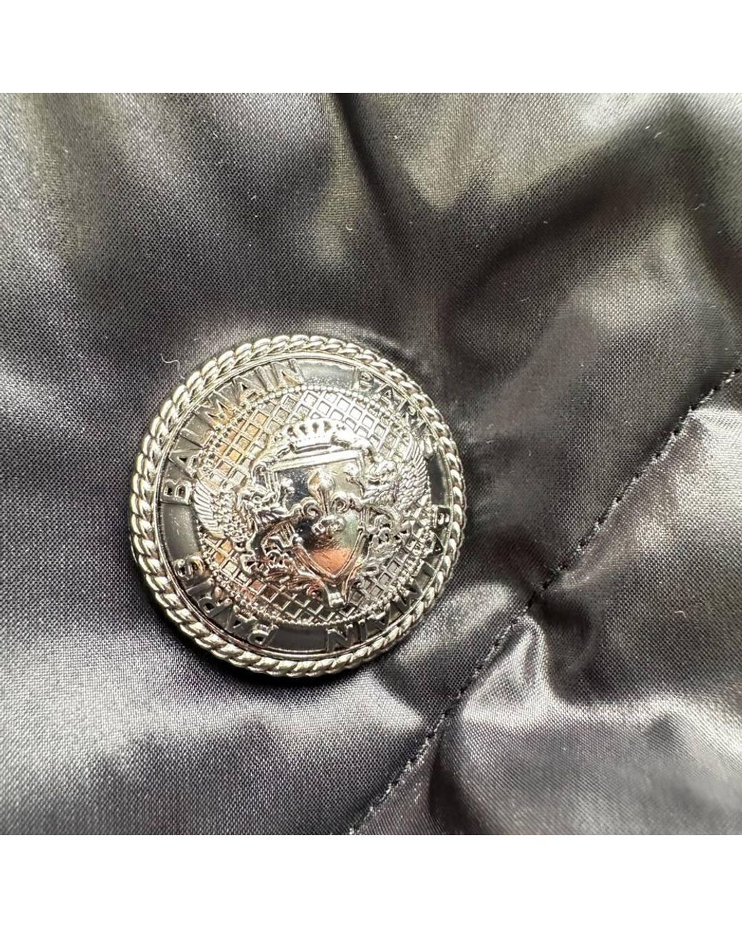 Balmain Gray Preloved Double-Breasted Quilted Puffer Down Jacket