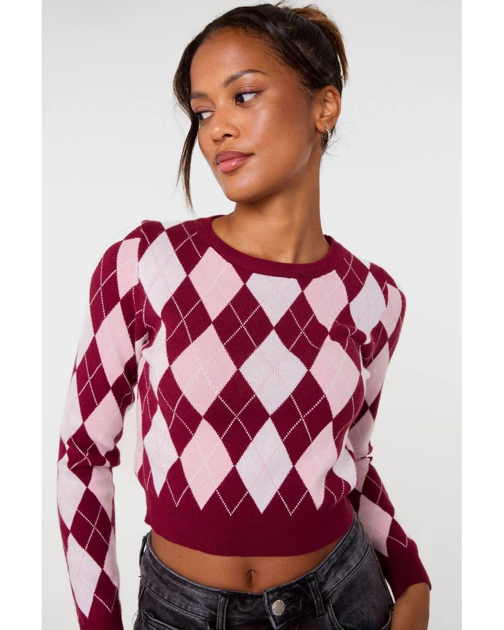 Pink Vanilla Red Argyle Diamond Check Jumper