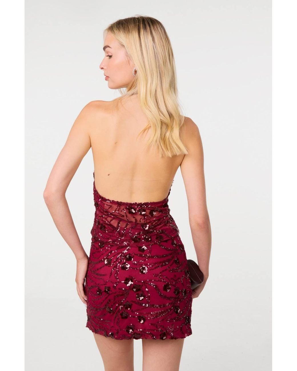 Pink Vanilla Red Floral Sequin Halter Top