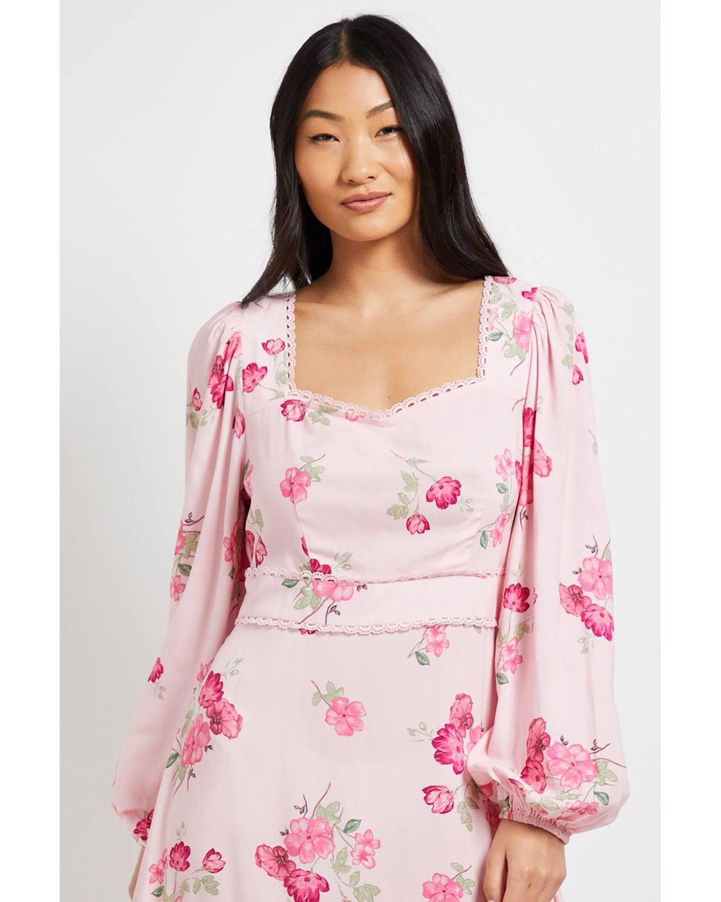 Dorothy Perkins Pink Petite Sweetheart Neck Frill Tier Detail Long Sleeve Maxi Dress