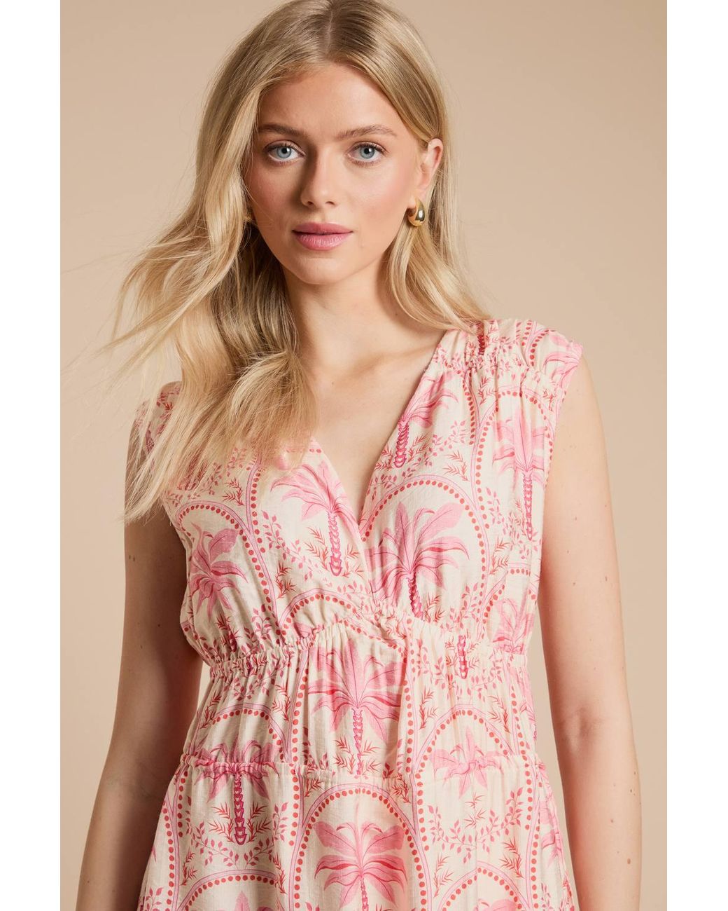Dorothy Perkins Pink Palm Printed Side Tie V Neck Maxi Dress