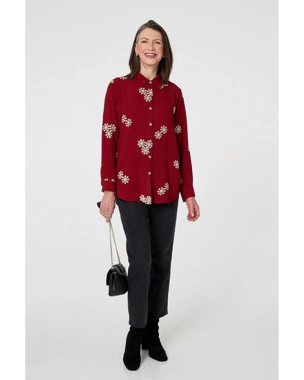 Izabel London Snowflake Embroidered Long Sleeve Shirt