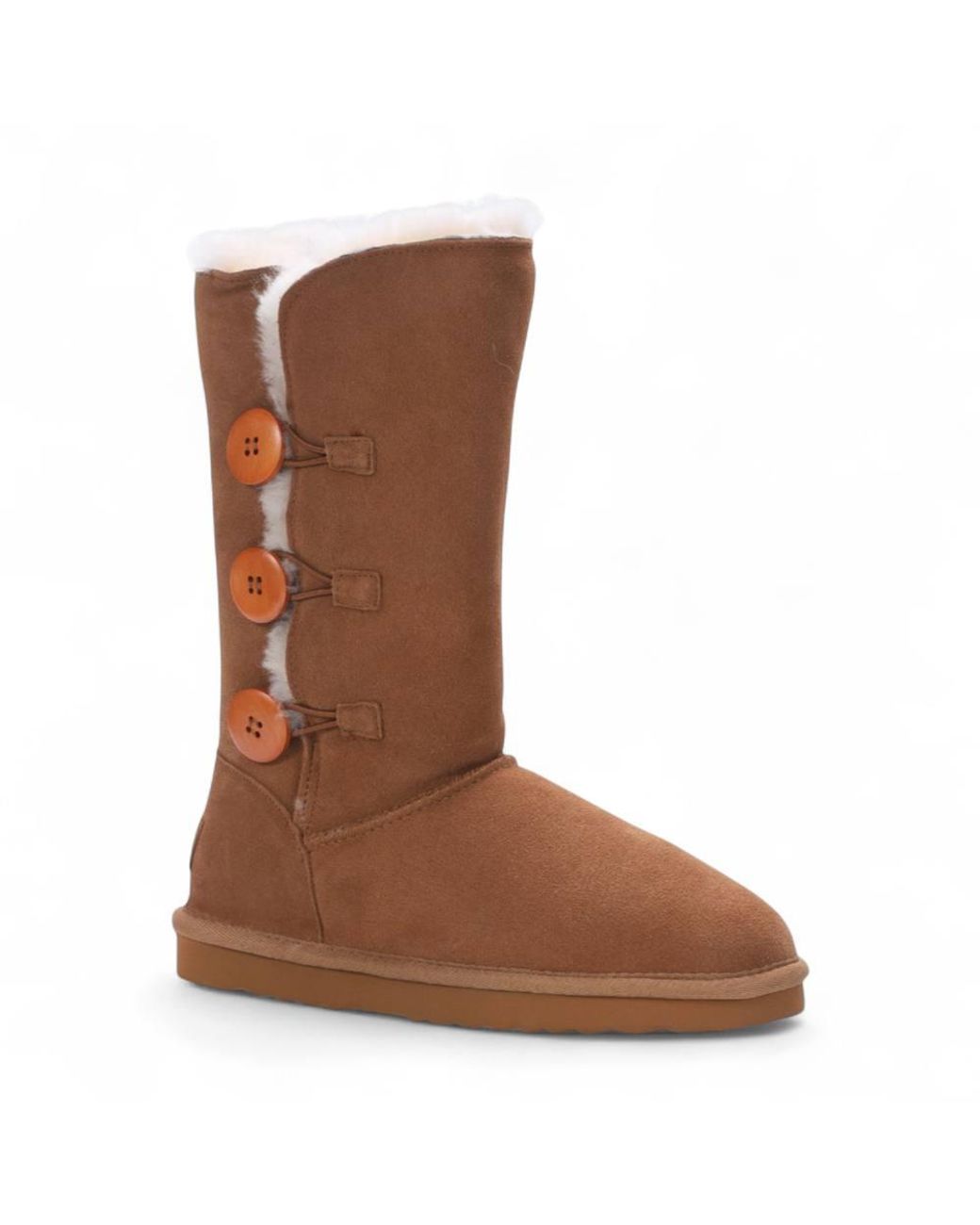 Infinity Leather Brown Sheepskin Suede Button Warm Winter Calf Boots