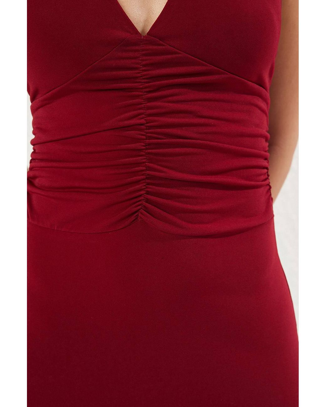 WOVCOR Red V Neck Drape Detail Bodycon Maxi Dress