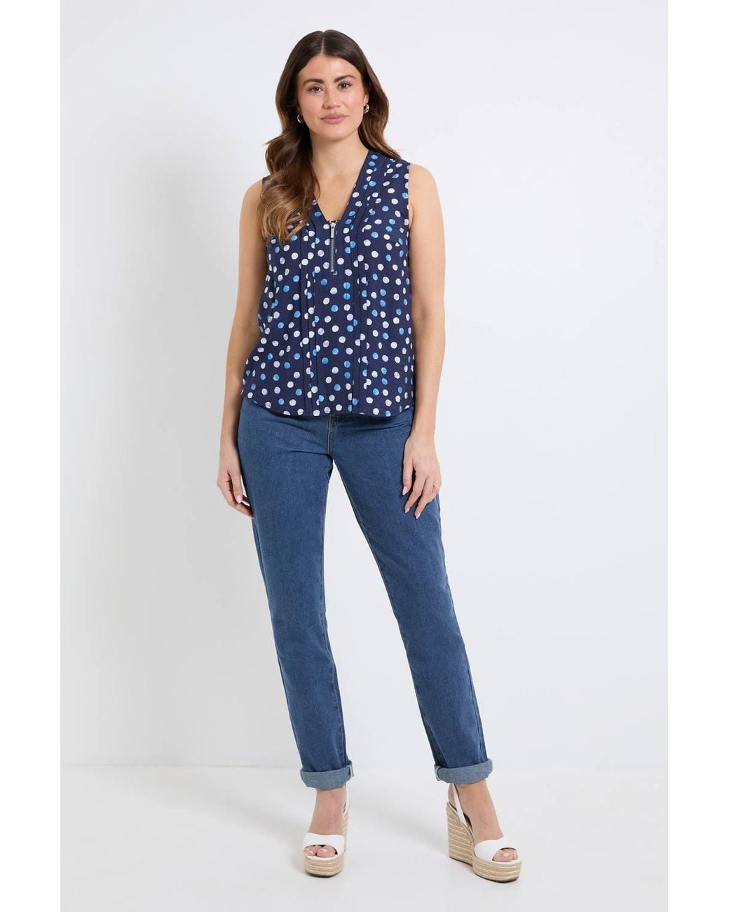 Wallis Blue Pleated Zip Detail Cami Top