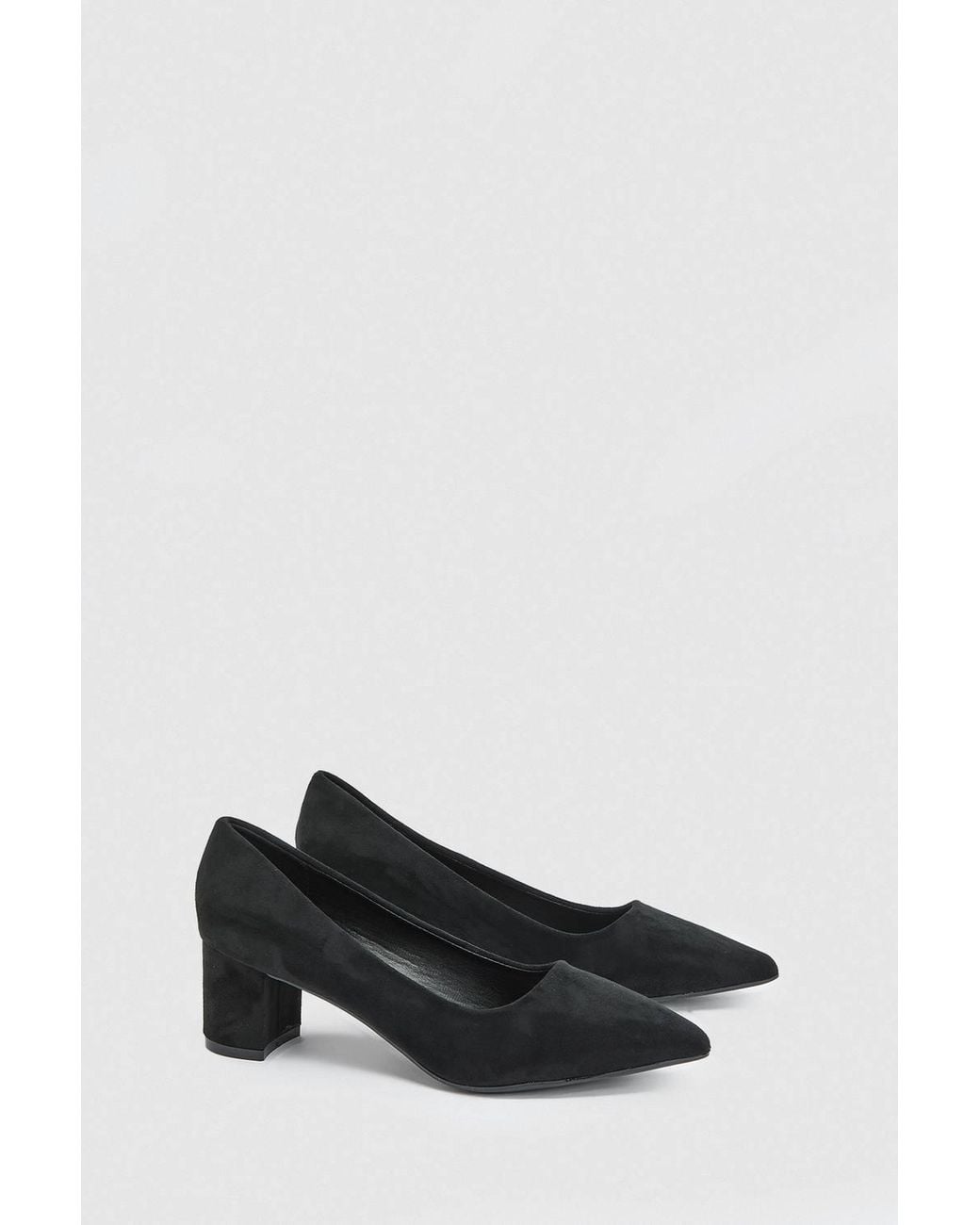 Dorothy Perkins Black Tiff Faux Suede High Block Heel Pointed Court Shoes
