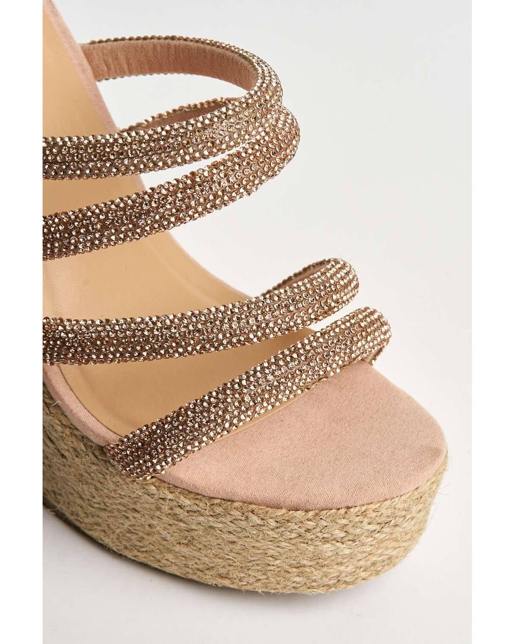 Miss Diva Natural Cali Diamante Straps Espadrille Wedge Sandals