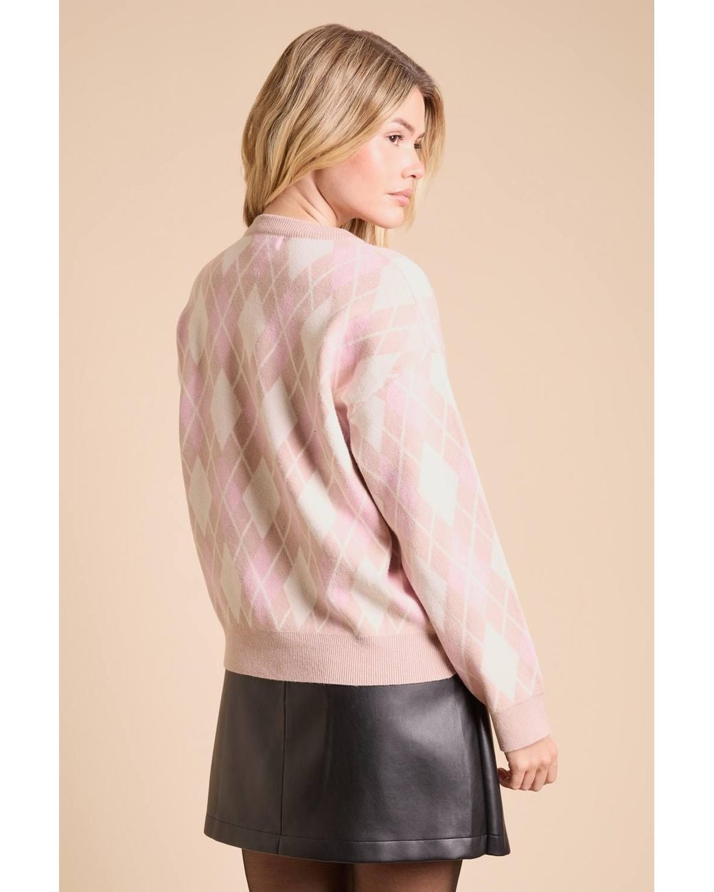 Dorothy Perkins Pink Argyle Fine Knitted Jumper