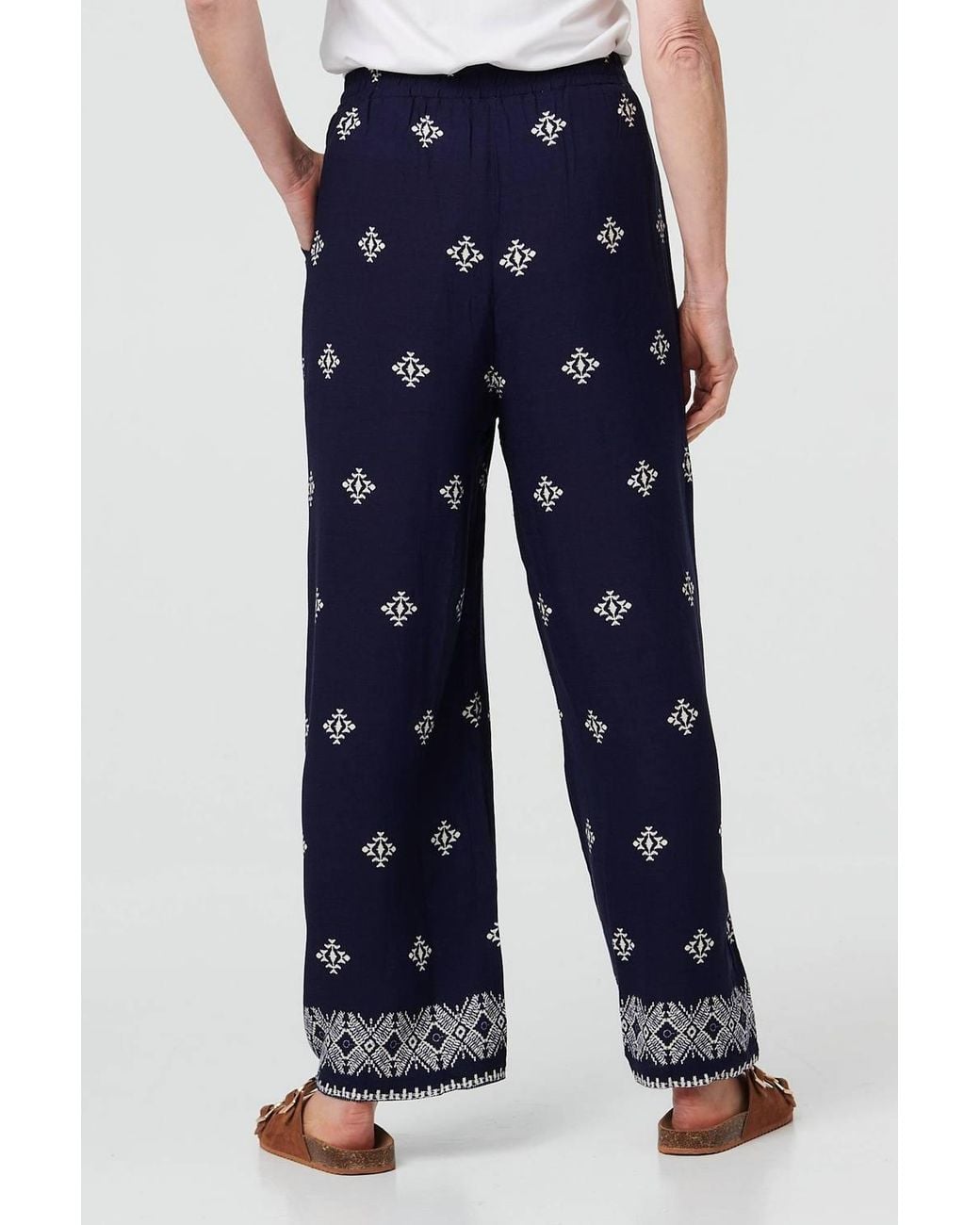Izabel London Blue Printed High Waist Drawstring Trousers