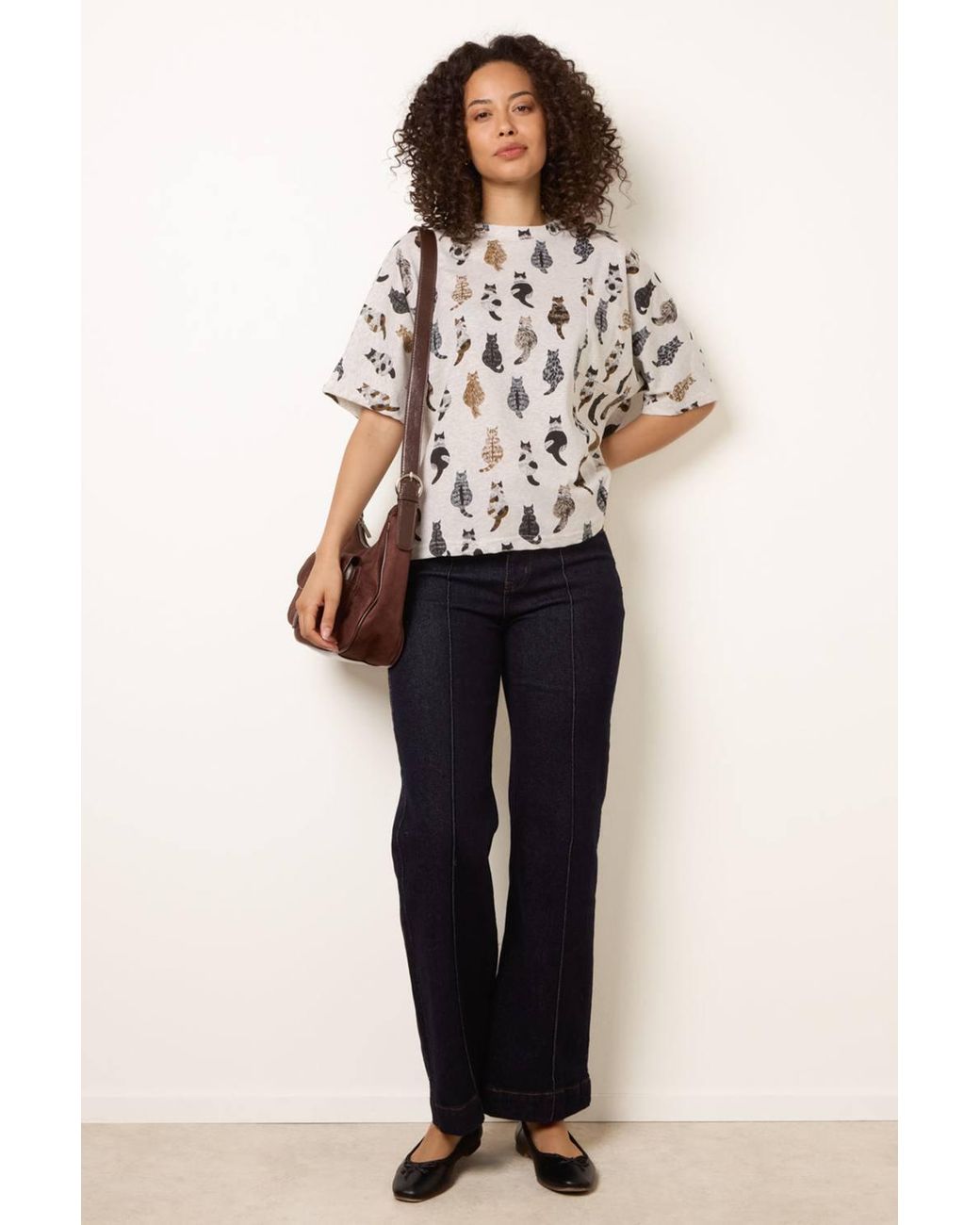 Blue Vanilla Brown Multi Short Sleeve Round Neck Top