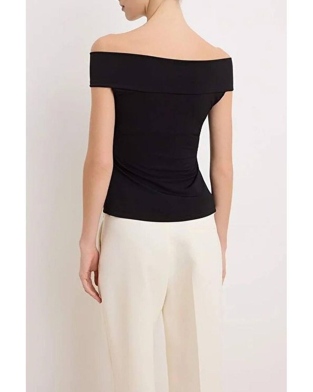 WOVCOR Black Floral Detail Bardot Ruched Blouse Top
